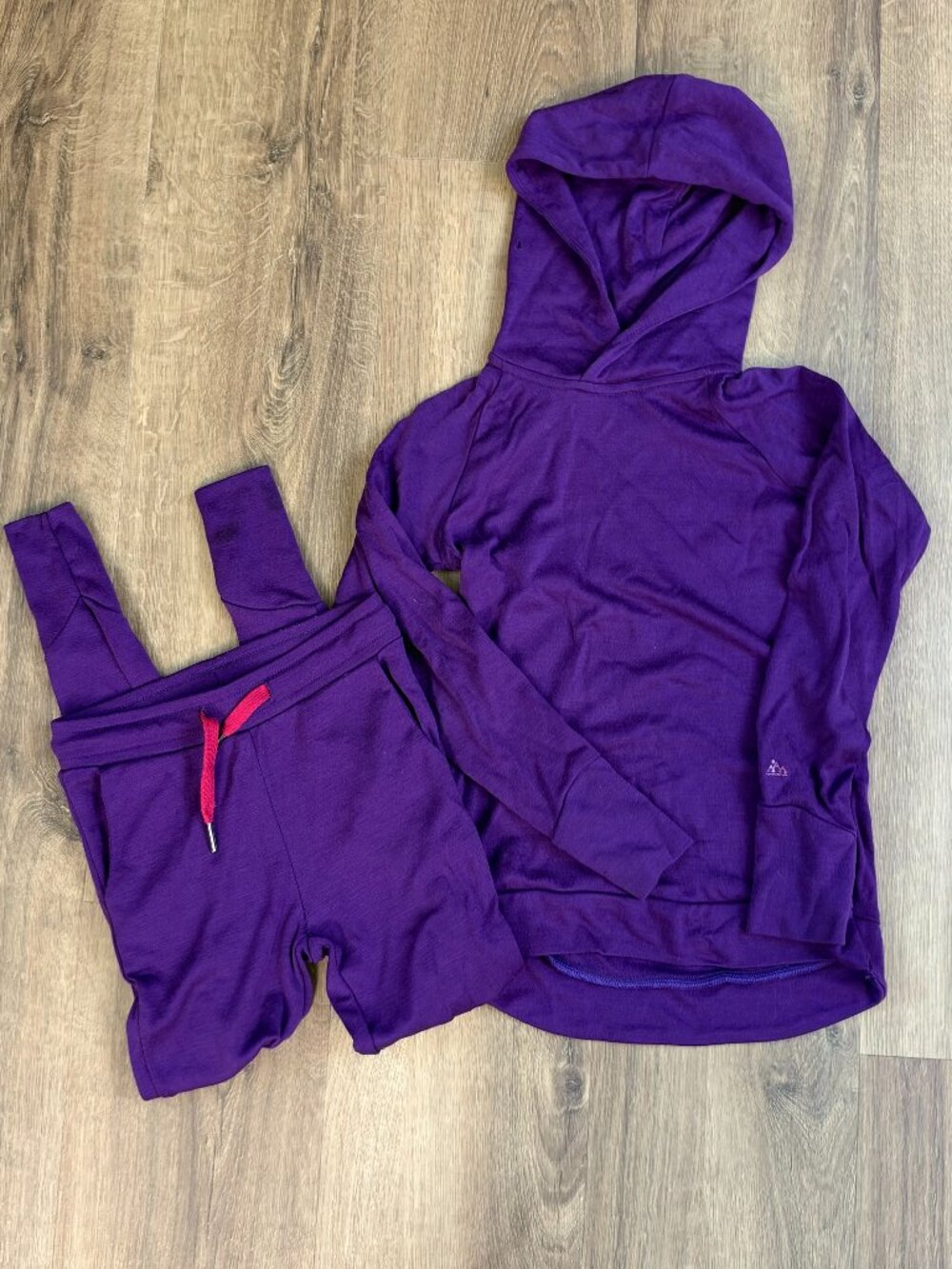 Iksplor kid adventure Hooded jogger set Merino Wool Base layer Purple Sz 6-7